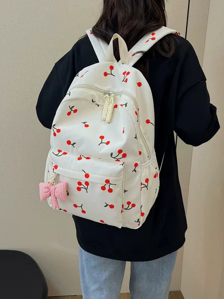 Niche Design Style New 2025 Ins-Style Cute Cherry Girl Heart Student Backpack Three-Piece Set