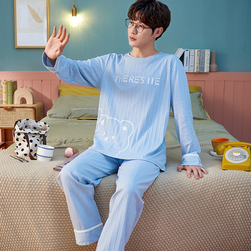 Pijamas de los hombres otoño y el invierno manga larga 2022 nueva historieta oso violento otoño se puede usar fuera juventud homewear