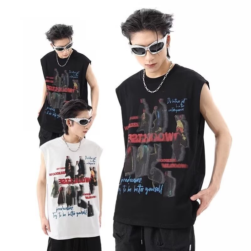 Cross-Border Summer Milk Silk Men's Vest with Hong Kong Style Personality, Misty World Gradient Print, Round Neck Breathable Top Cross-Border Summer Milk Silk Men's Vest with Hong Kong Style Personality, Misty World Gradient Print, Round Neck Breathable Top