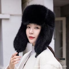 雷锋帽女加厚保暖仿皮草狐狸毛跨境新款男款冬季毛绒防风帽户外