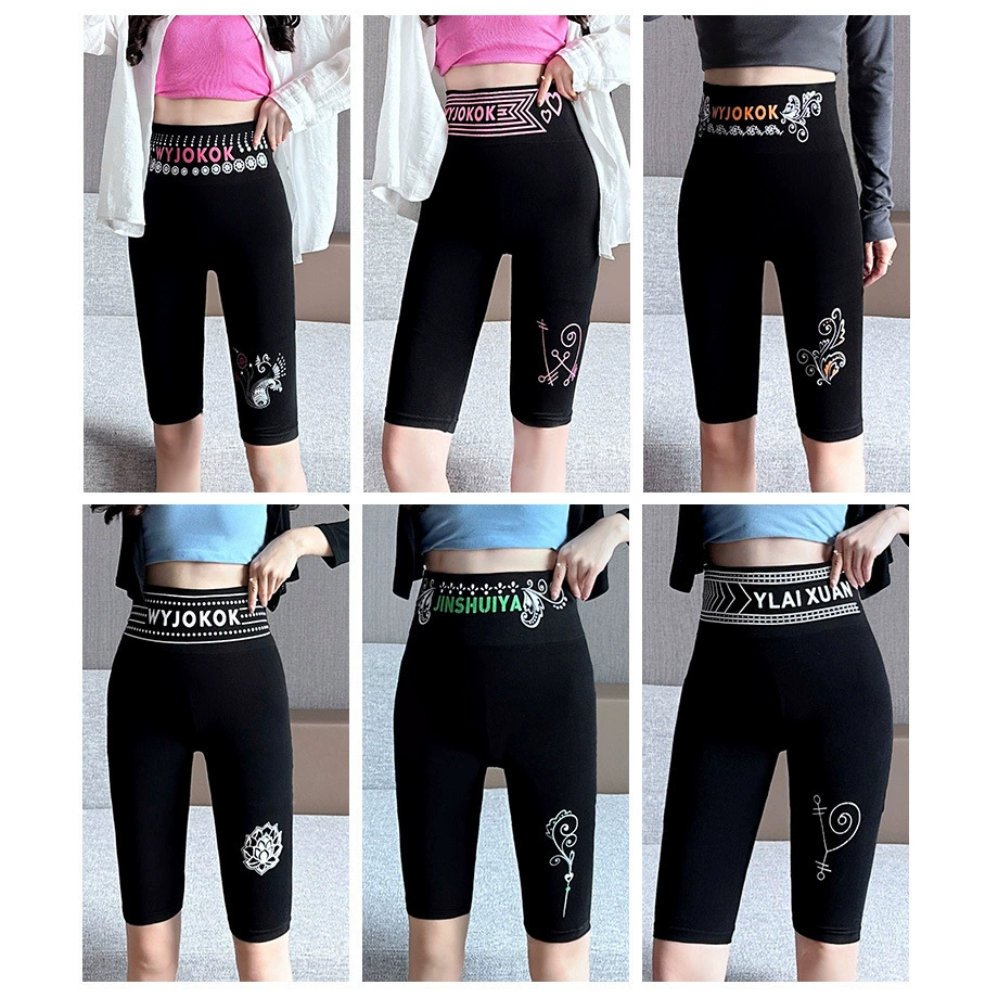 Укороченные брюки Летний новый тренд дикий принт леггинсы для езды на велосипеде быстрая сухая дышащая высокая талия спортивные штаны с пятью очками