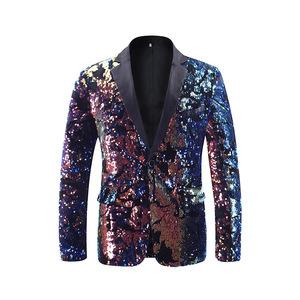 Men suits the blue sequined flat collar coat shiny Dj club jackets singer of cultivate one morality dress