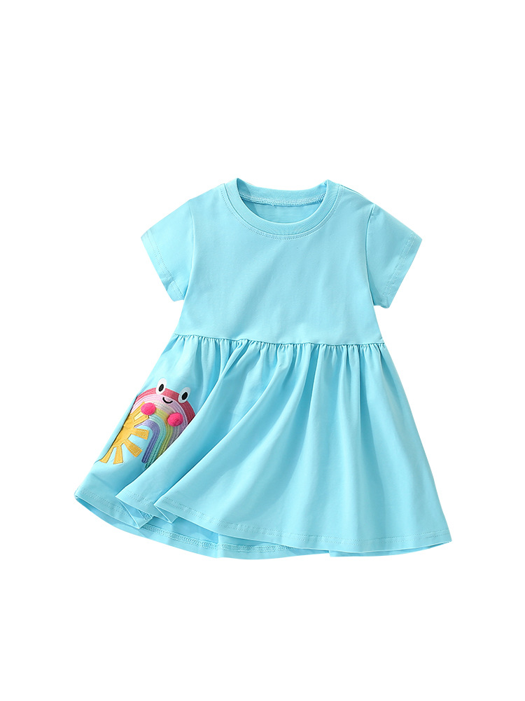Vestido de cuello redondo para niña malwee transfronterizo, nuevo estilo de verano, falda de manga corta, vestido de princesa de estilo occidental para niños pequeños y medianos europeos y americanos