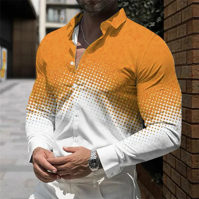 Diseño de hombre estilo degradado 2024 otoño suelto casual manga larga solapa botón camisa MB12