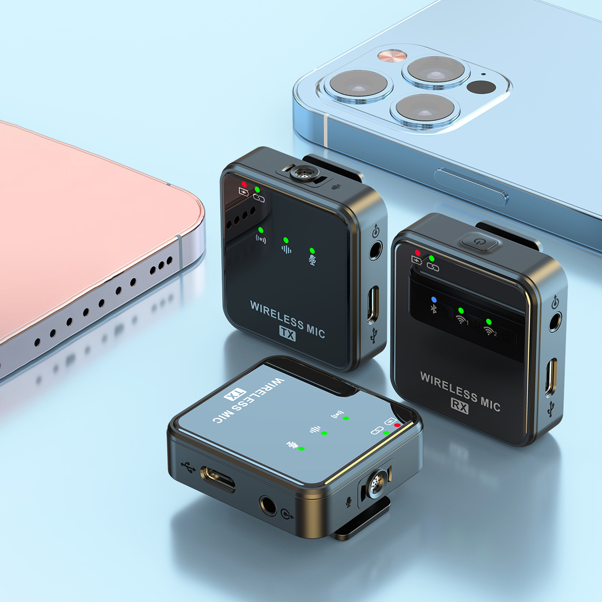 Nuevo modelo privado transfronterizo 2,4g Micrófono de radio de reducción de ruido inteligente Micrófono de clip de cuello inalámbrico Uno para dos Micrófono de transmisión en vivo de TikTok