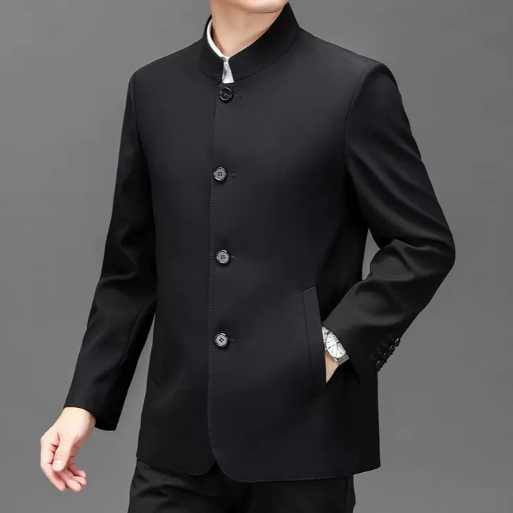 中年商务男装秋季新款立领中山装西装外套春秋休闲西服爸爸装上衣
