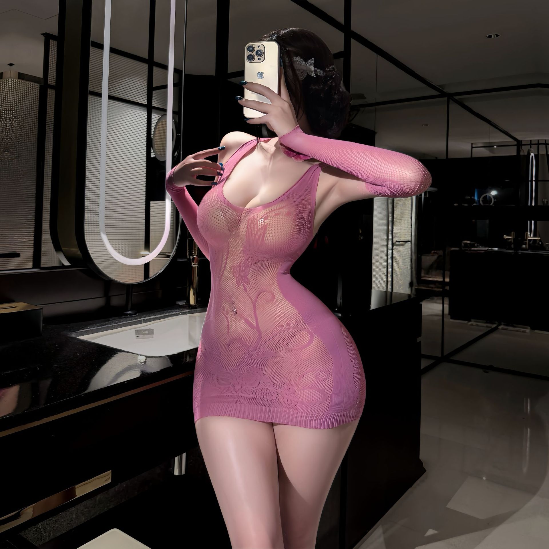 Tearable Mesh Maid Lingerie Set with Choker, Sleeves and Blindfold — detail image 3