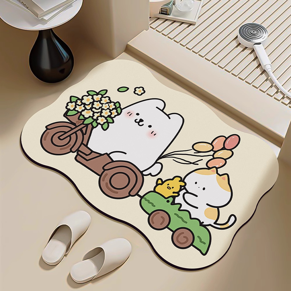 Alfombrilla de baño de dibujos animados, baño de barro de diatomeas, fuerte absorción de agua, almohadilla para los pies desechable, mesa de lavado, almohadilla antideslizante de secado rápido