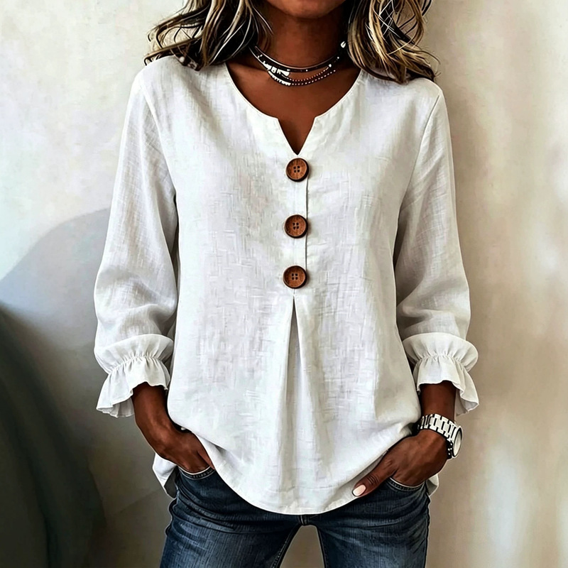 2026 New In-Stock European and American Amazon Cross-Border Autumn and Winter Women's V-Neck Buttoned Long-Sleeve Blouse 2026 New In-Stock European and American Amazon Cross-Border Autumn and Winter Women's V-Neck Buttoned Long-Sleeve Blouse