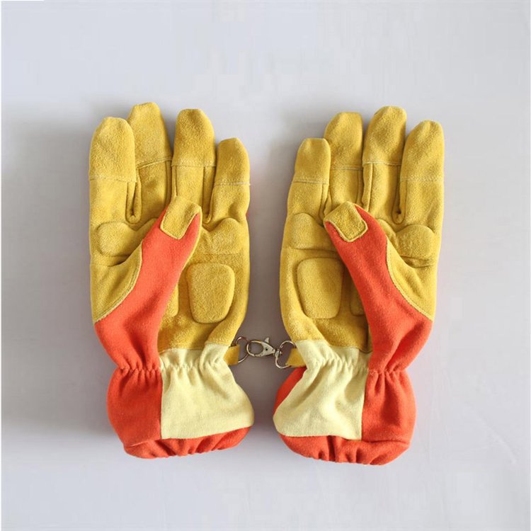 17款消防员抢险救援手套火场灭火抗高温手套橘红色应急牛皮手套