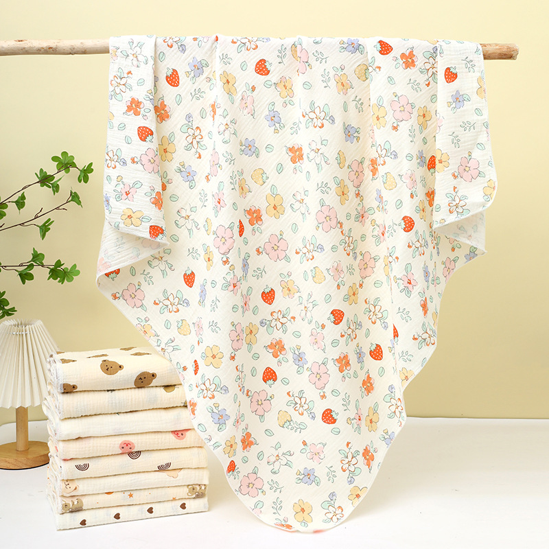 Wholesale double wrinkled cloth bag single soft breathable baby blanket skin comfortable newborn swaddling towel