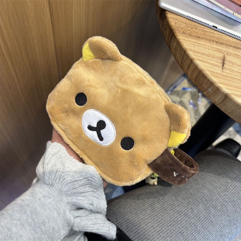 日系可爱毛绒轻松熊笔袋卡通化妆包学生简约大容量便携文具收纳袋|undefined