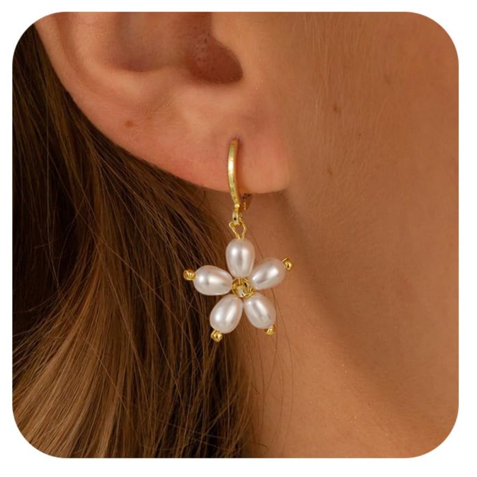 European and American Cross-Border Hot-Selling Brass Real Gold Electroplating Fashionable Imitation Pearl Flower-Shaped Pendant Earrings Women's Earrings