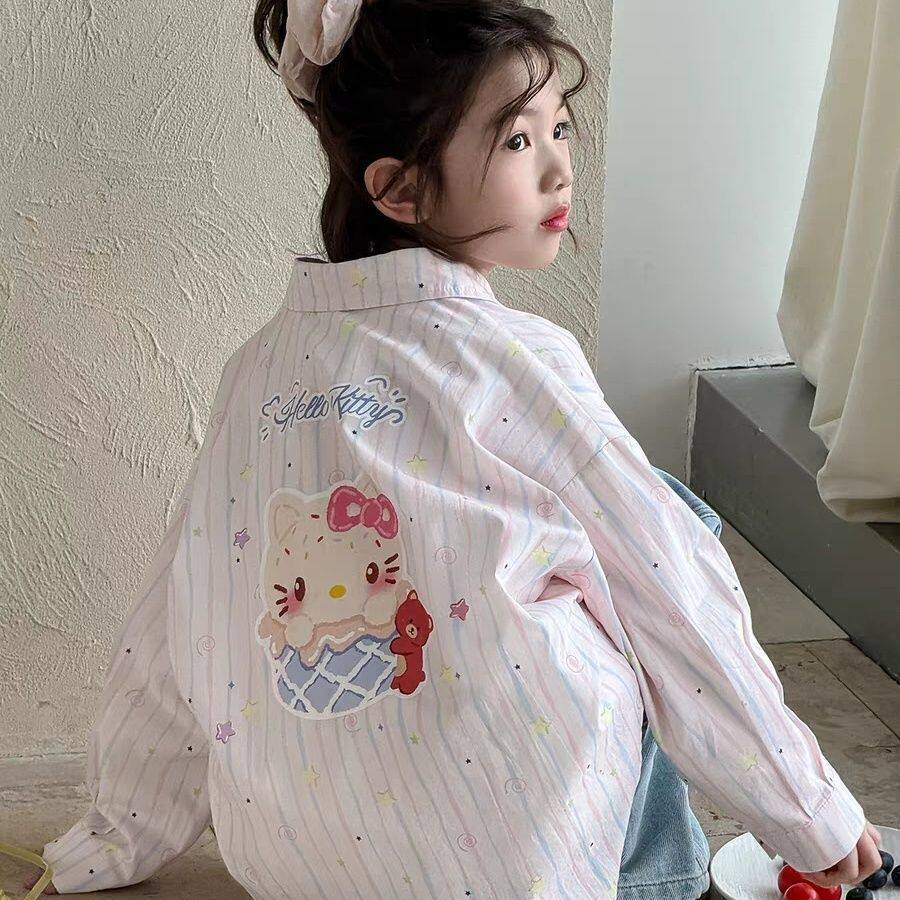 Cross-border girls' shirt jacket, spring and autumn style, 2026 new fashionable children's clothing, little girl striped autumn shirt for children.