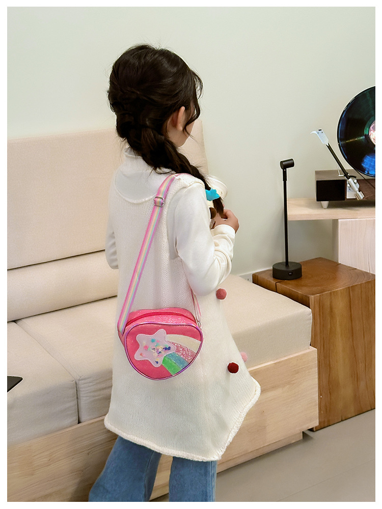 178g Weight Polyester Lining Material Zipper Closure Type Single Shoulder Strap Strap Type Shoulder Bag, Crossbody Bag Bags Type Daily Occasion Pu Leather Material Star, Stripe Pattern All Seasons Season Kid'S Gender Cute Style Heart-shaped Shape Kid'S Pu Leather Star Stripe Cute Heart-shaped Zipper Shoulder Bag Crossbody Bag 17