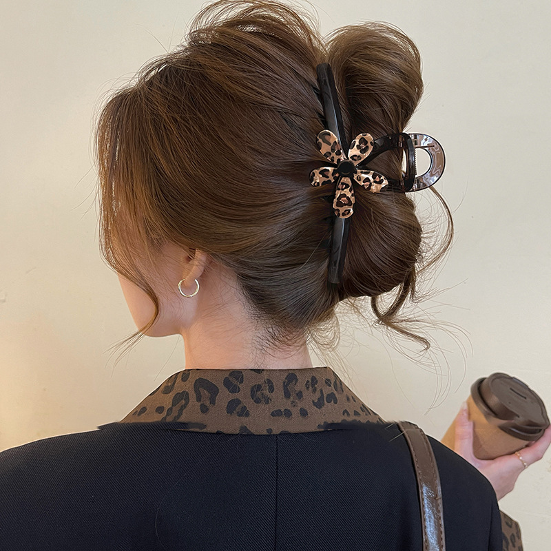 Medium [chocolate brown bottom clip] leopard print flower clip