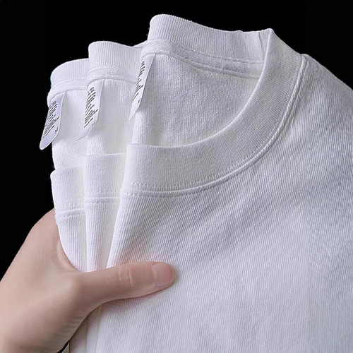 (More Buying, More Benefits) Xinjiang Cotton 220g Heavyweight Pure Cotton Crew Neck T-shirt for Men and Women Loose Summer White Short Sleeve T-shirt