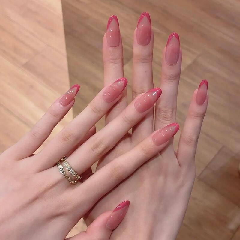 Purely Handmade Wearable Nails, Pure French Style, Transparent Powder, Ins Elegant, Gradient, Simple Nude Color, High-End Whitening Nail Polish