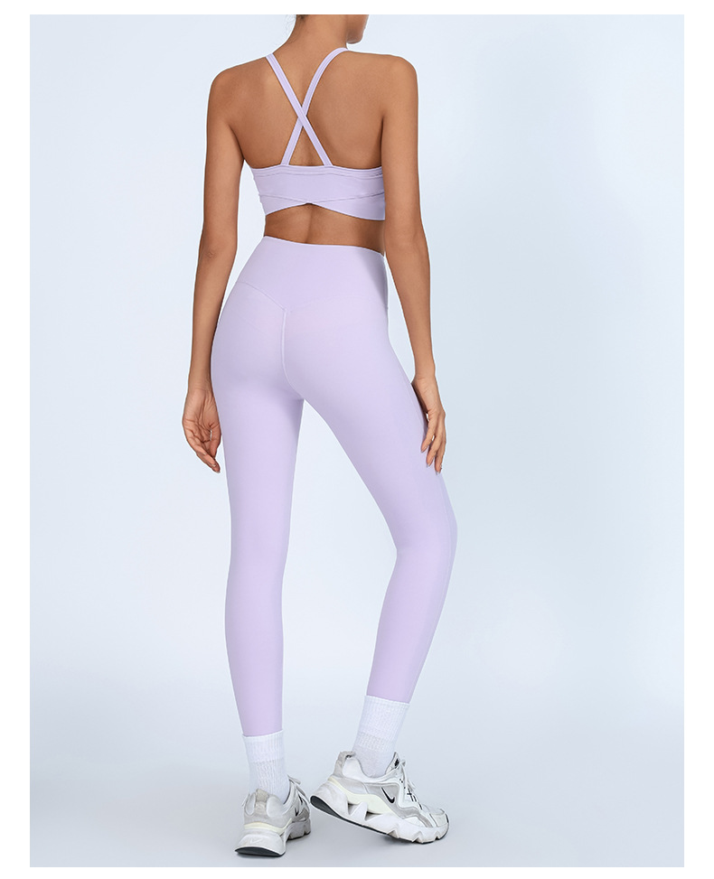 Traje de yoga transfronterizo de comercio exterior europeo y americano, chaleco con almohadilla para el pecho en V profundo, alta elasticidad, secado rápido, ejercicio de cintura alta, fitness de dos piezas