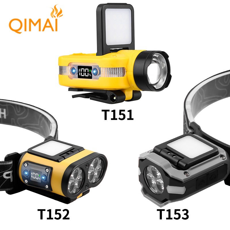 Cross-Border New White Laser Multi-Function Sensor Headlamp Red Blue Warning Multi-Angle Adjustable Digital Display Hat_voghion.com