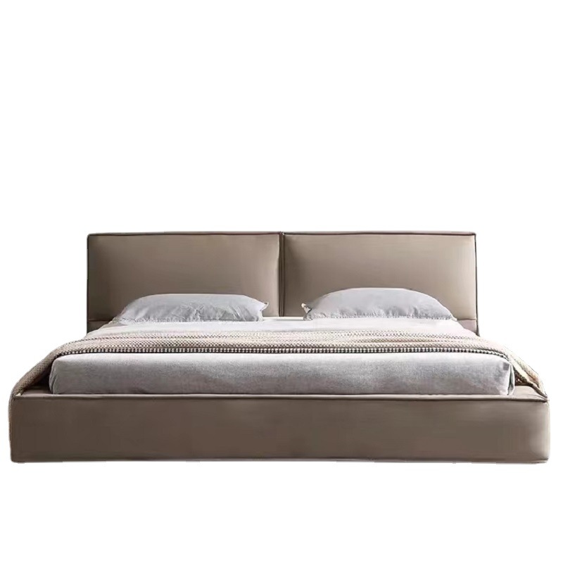 Cama de tofu de cuero minimalista italiana dormitorio de diseño de cuero de vaca, cama doble principal, caja alta y baja, cama de paquete suave image 6