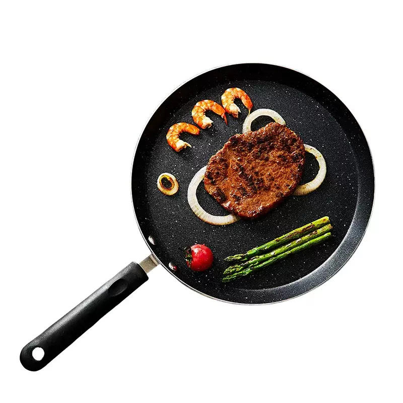 跨境爆品班戟锅多尺寸轻便家用通用平底锅不粘锅煎炒两用煎锅批发