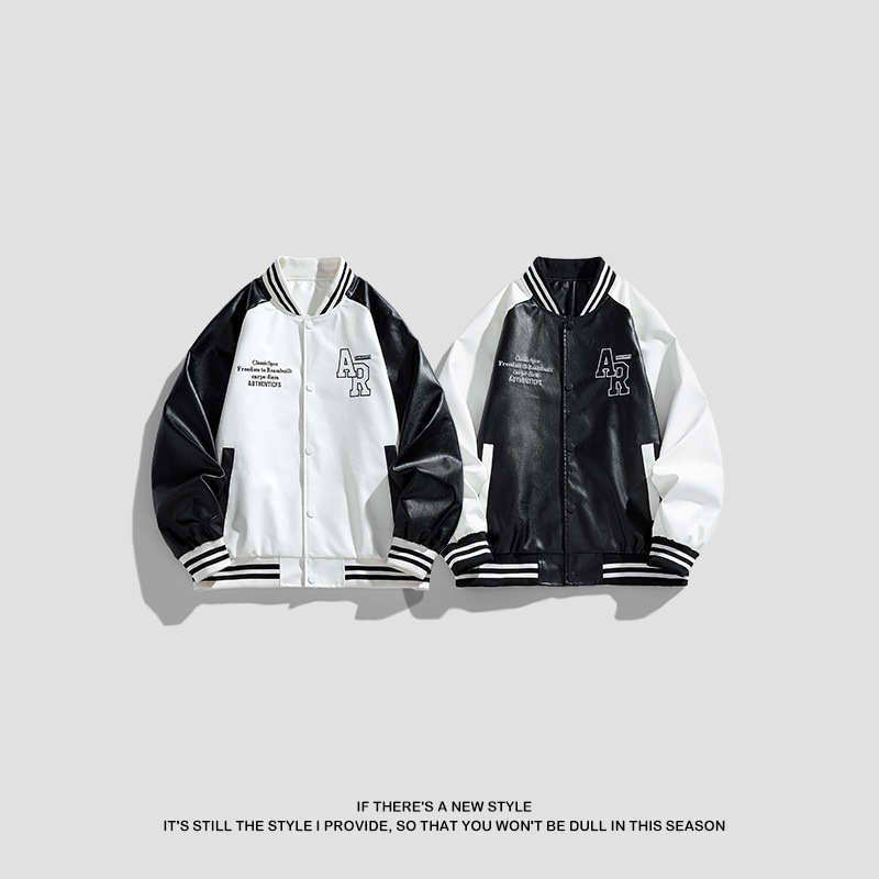 Transfronterizos grandes chaquetas de moda de marca de moda de cuello vertical ocio comercio exterior primavera y otoño nuevo tipo suelto chaqueta de cuero de locomotora de hombre