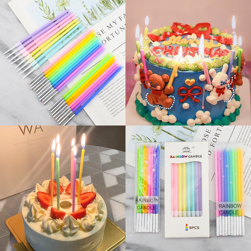 彩虹色蛋糕裝飾蠟燭 生日派對蠟燭 直杆蠟燭彩色可愛創意鉛筆蠟燭