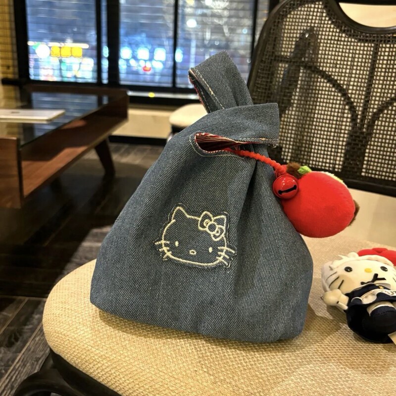 Cute Denim Embroidered Fashion Hand Bag Walking Bag Going Out Portable Large Capacity Handbag Work Lunch Bag