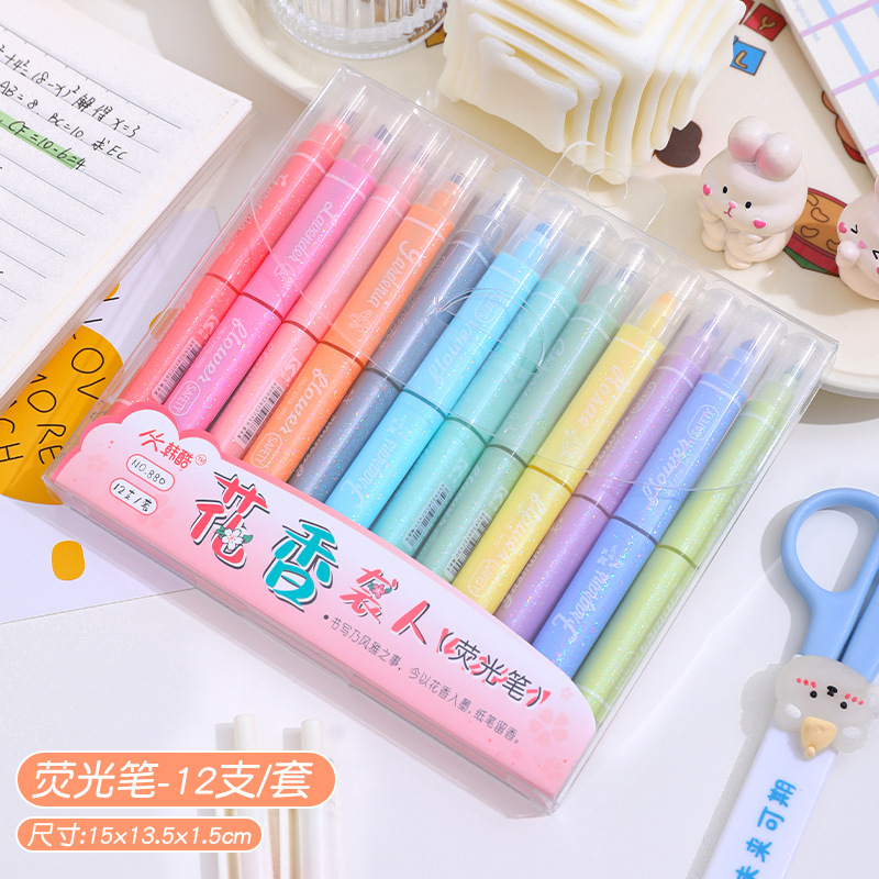 Gran capacidad resaltador estudiante pluma fluorescente color brillo marcador chica lindo rotulador