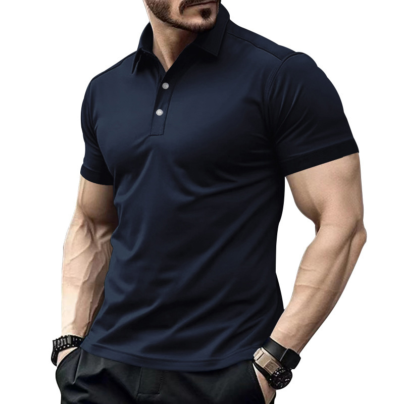 Men's Polo Shirt Summer Casual Lapel Button Solid Colour Polo_voghion.com