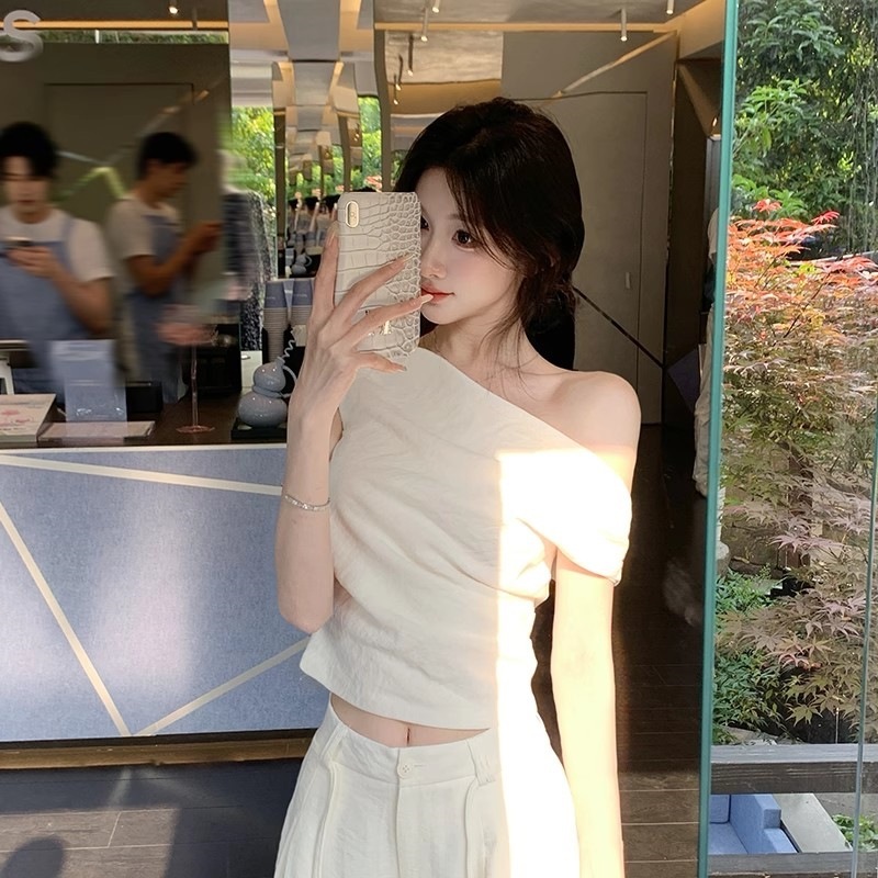 ～夏の甘さ～オフショルダー半袖Tシャツハイウエスト着痩せワイドパンツレディースリゾート風リネンスーツ|undefined