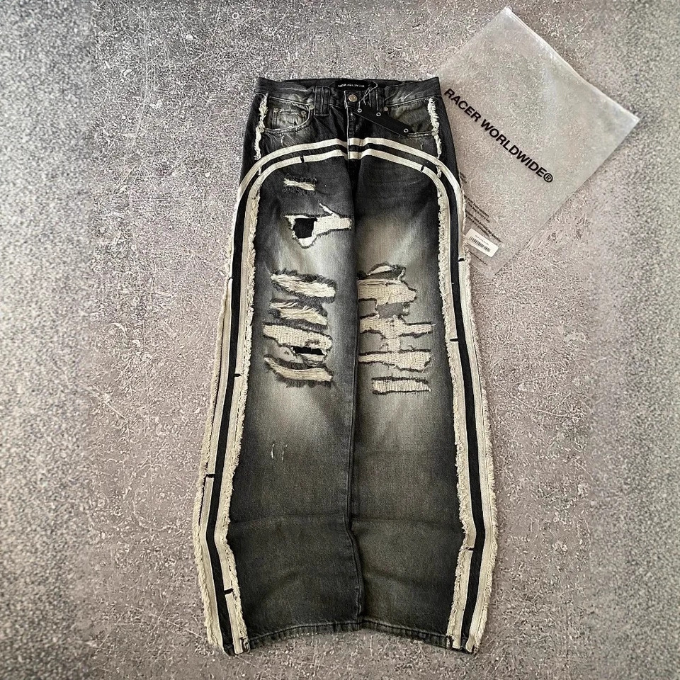 Europa y Estados Unidos transfronterizos retro gótico americano Harajuku y2k personalidad estilo callejero agujeros jeans casuales pantalones de piernas