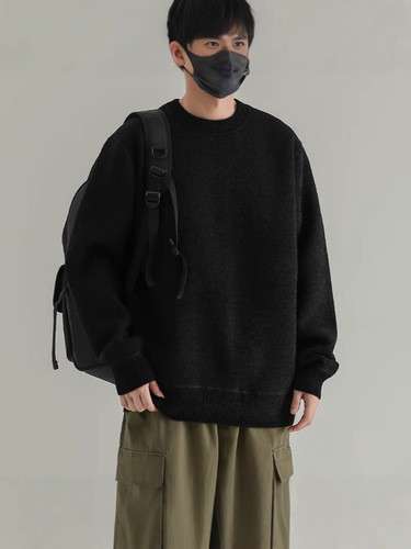 Men's Autumn/Winter Loose-Fit, Cozy-Style, High-End Japanese-Vintage Inspired Thick Base Layer Trendy Knitted Sweater