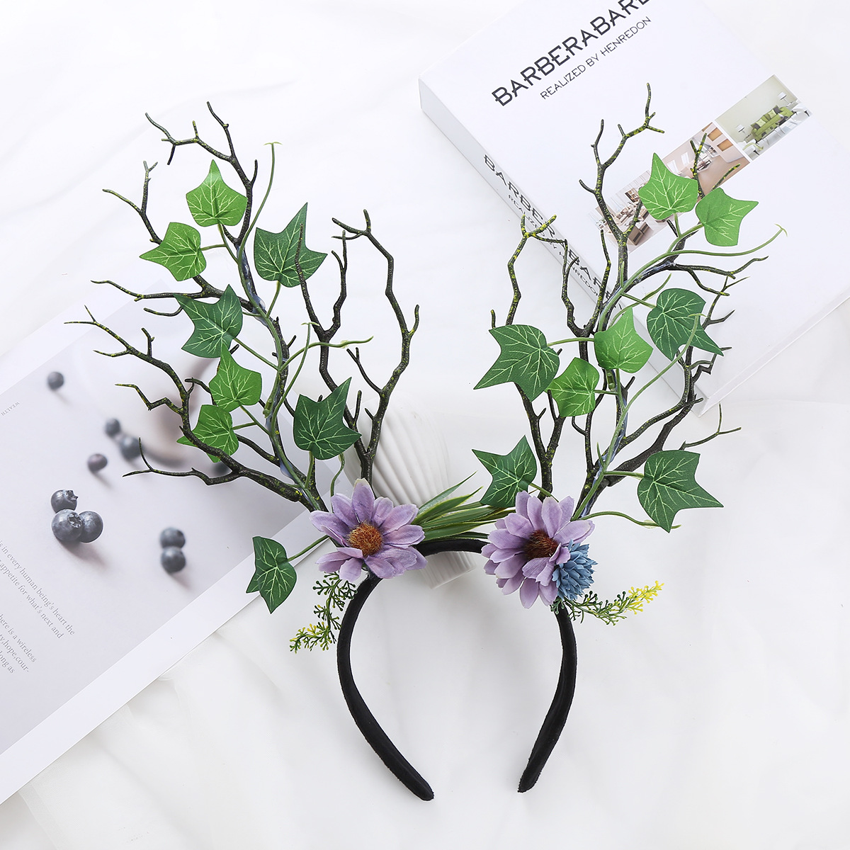 Nueva flor artificial exagerada rama tocado diadema fiesta de fiesta accesorios para el cabello en stock al por mayor