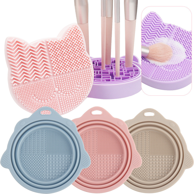 Cross-border makeup brush washing pad foldable bowl beauty tools cleaning and drying beauty makeup egg cat head silicone cleaning box