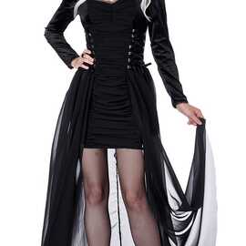 万圣节服装成人Cosplay女巫婆衣服女巫裙子黑色网纱长裙女巫服装