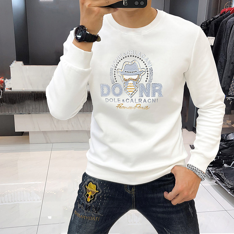 High-Definition Accessible Luxury European Men's Sweatshirt Round Neck Bottoming Shirt Printed Hot Diamond Casual Trbottomy Brand Men's Autumn and Winter Bottoming Shirt