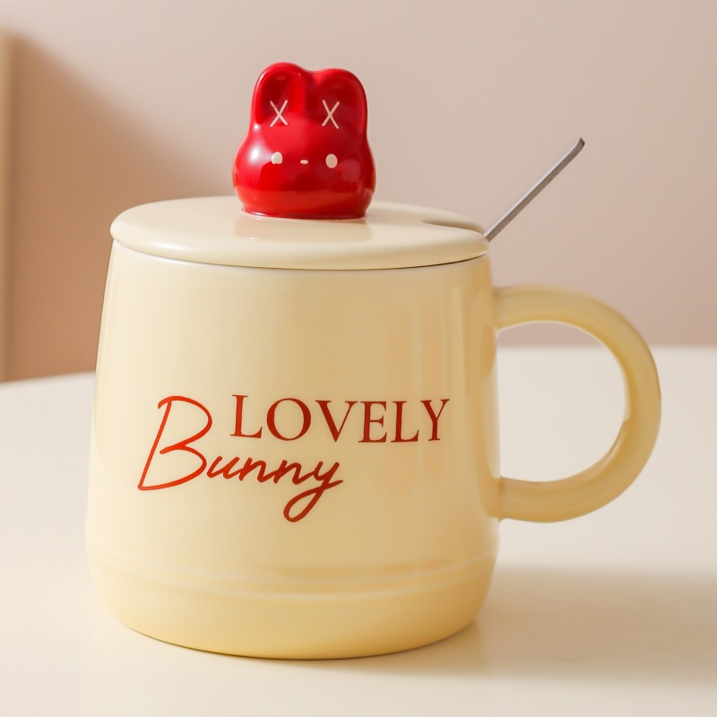 Caricatura encantadora conejo cerámica taza de leche casera taza de desayuno con tapa de regalo taza de agua taza de café pareja