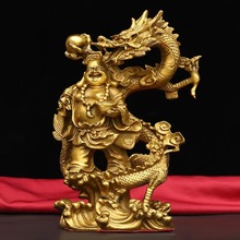 铜弥勒佛摆件黄铜骑龙笑佛元宝布袋佛大肚佛客厅办公室桌面装饰品