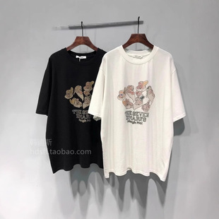 South Korea Dongdaemun Pure Cotton T-shirt New Cartoon Printed European and American Loose Laid-back Age-reducing Short-sleeved T-shirt Women's Summer Trendy