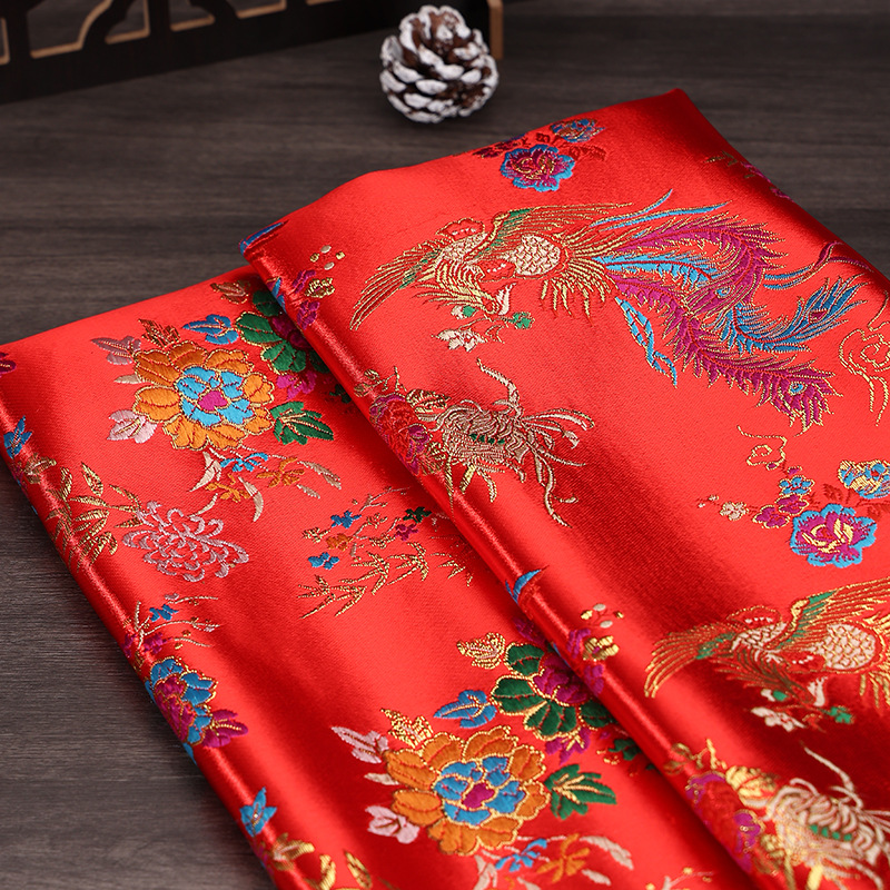 高密织锦缎布料唐装布料喜庆丝绸坐垫料子旗袍童装金口包服装面料