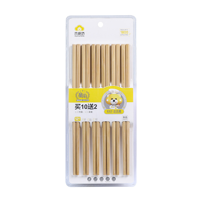 Palillos de cocina de madera en blíster, 10 pares con código de barras, especialmente para supermercados