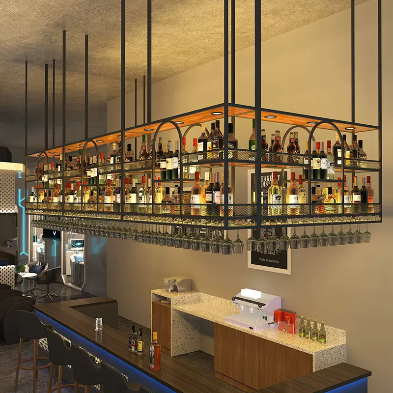 吧台酒架吊架悬挂式工业风铁艺酒柜置物架酒吧餐厅商用酒杯架倒挂