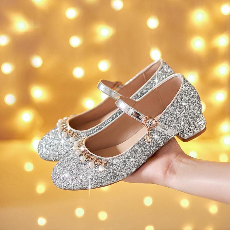 Girls' dance shoes little girl student performance shoes crystal shoes catwalk princess shoes high heels children performance shoes