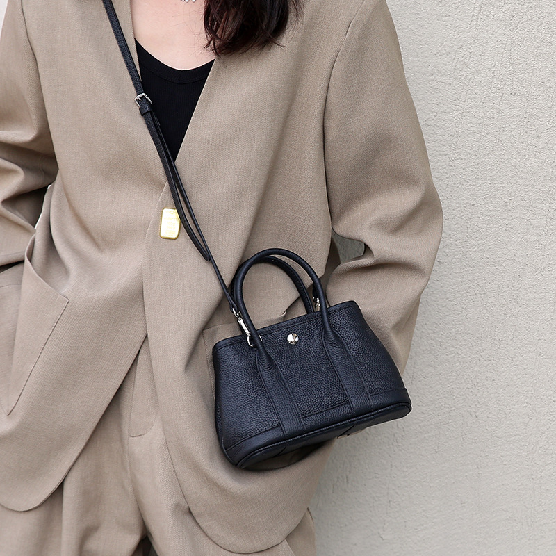 Garden Party Mini Top Grain Cowhide Garden Bag Luxury Commuter Handbag Shoulder Crossbody Tote - Thumbnail 4