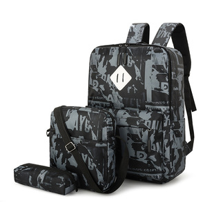 Men's Backpack Camouflage Large Capacity Business Backpack Men's Waterproof and Dirty-Resistant Three-Piece Schoolbag for High School Students Teenagers