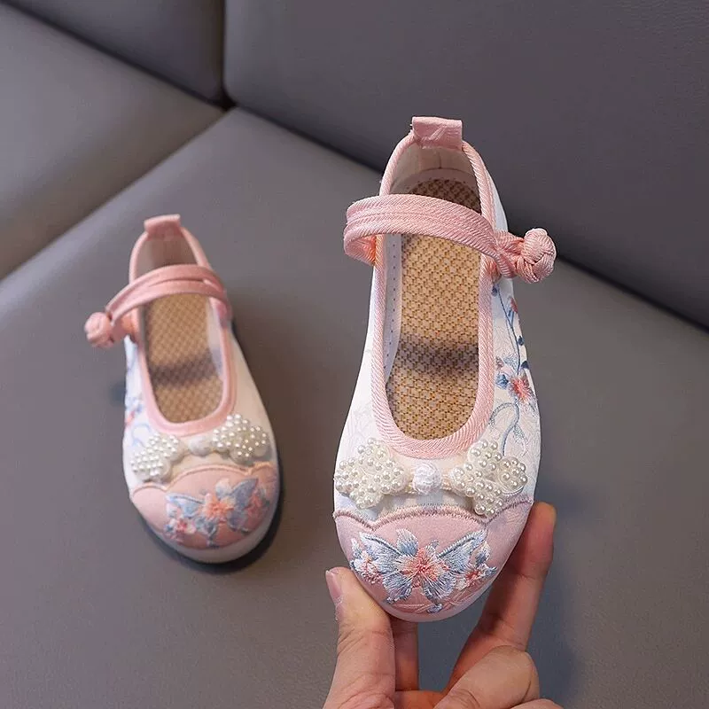 Туфли для девочек Hanfu Древний стиль Новый китайский орхидея детская юбка с конским лицом