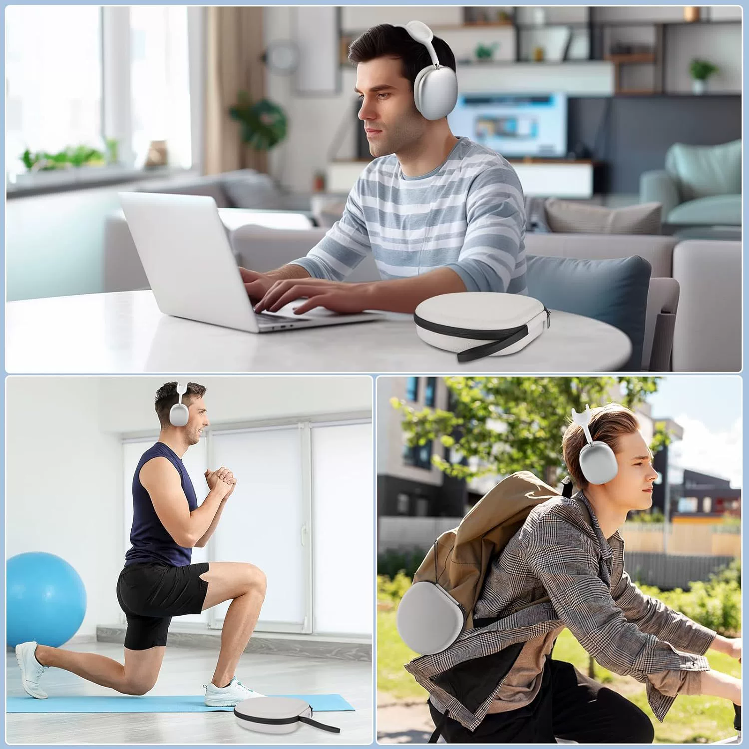 Чехол для AirPods Max SENVJK EVA - прочный жесткий чехол, черная ручка / черная спящая / серый спящий