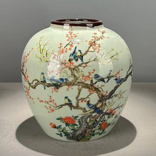 仿古玩清代光绪年制粉彩花瓶豆青釉紫边坛茶叶罐家居装饰品收藏